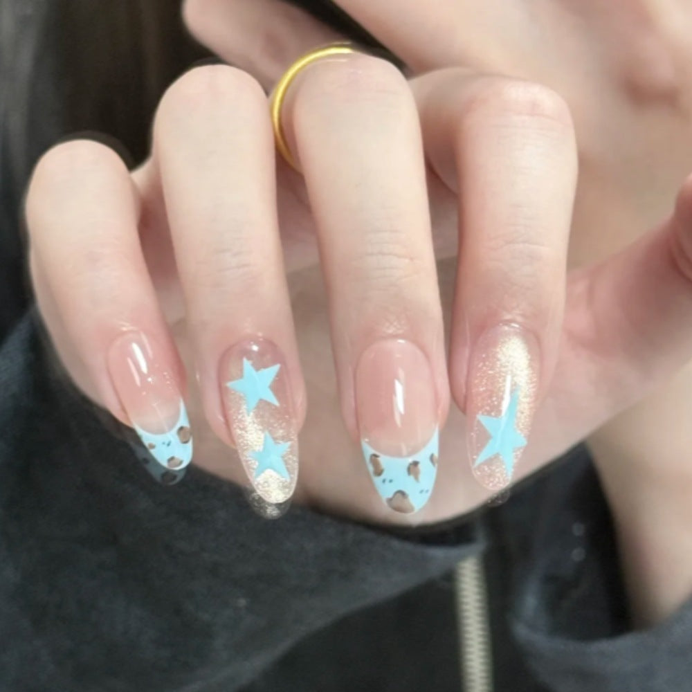 Thematic Press-On Nail Set with Star and Animal Print Stornfield