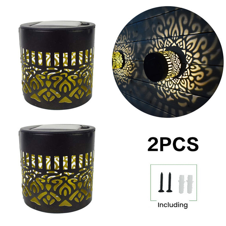 Decorative Solar Wall Lantern With Moroccan Cutout Projection Metal Outdoor Sconce Pair Stornfield