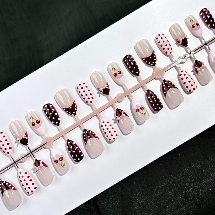 Artistic Floral and Polka Dot Press-On Nail Set