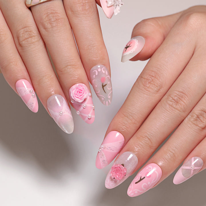 Artful Nail Extensions with Romantic Accents Stornfield