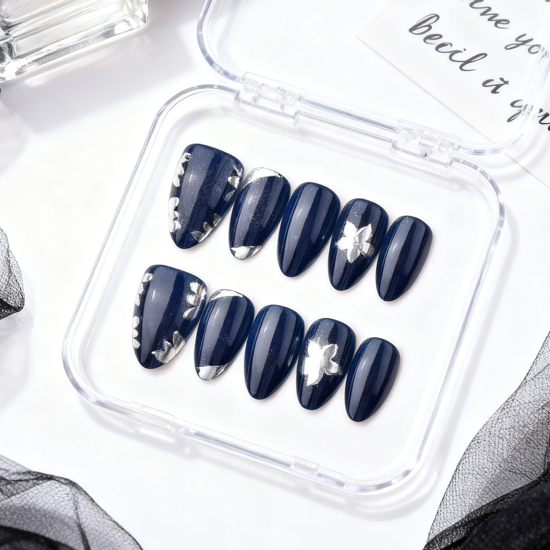 Premium Acrylic Press-On Nail Art Set with Floral Accents