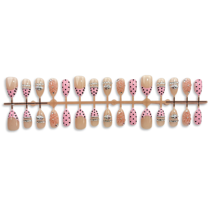 Decorative Press-On Nail Set with Elegant Accents