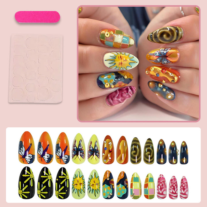 Acrylic nail set with creative summer motifs and sparkling accents Stornfield