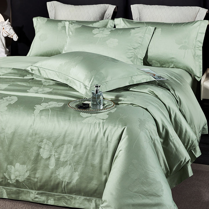 Silky Jacquard Floral Duvet Cover Bedding Ensemble with Hidden Zipper and Pillow Shams