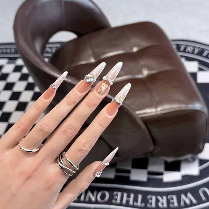 Glamorous Stiletto Press-On Nail Art Set with Elegant Decorative Elements Stornfield