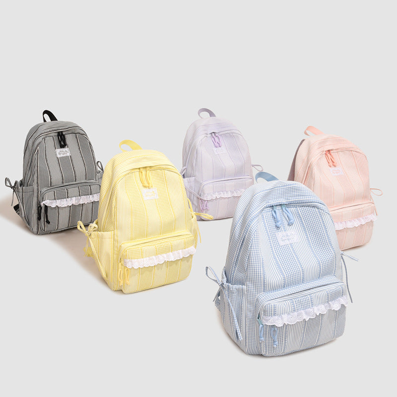 Stylish Striped Backpack with Lace Trim Stornfield