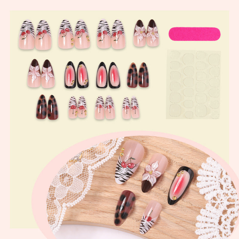 Artistic Press-On Nail Set with Floral and Pattern Designs Stornfield