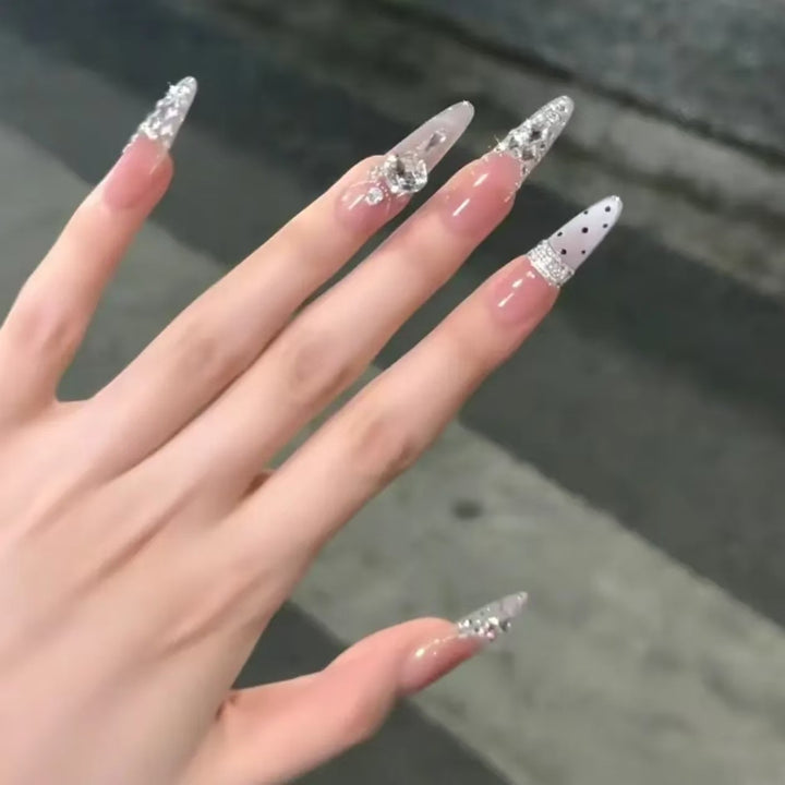 Decorative Stiletto Nail Art Extensions with Crystal Accents