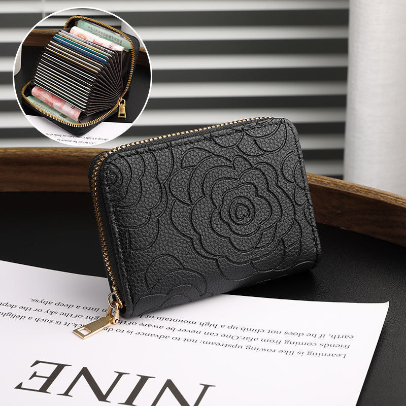 Elegant Floral Embossed Zip Wallet