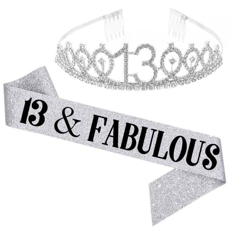 Girl Glittering Birthday Crown and Sash Set Stornfield