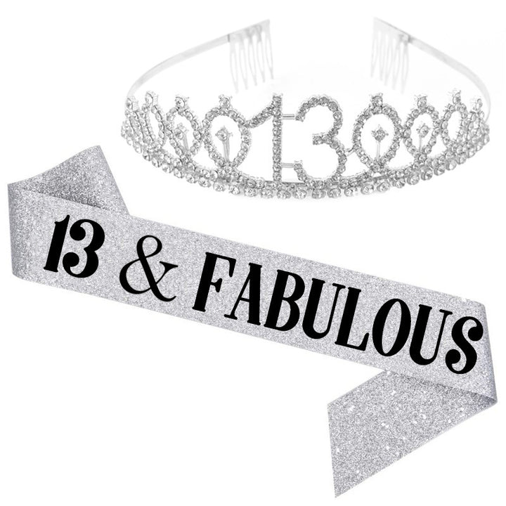 Girl Glittering Birthday Crown and Sash Set Stornfield