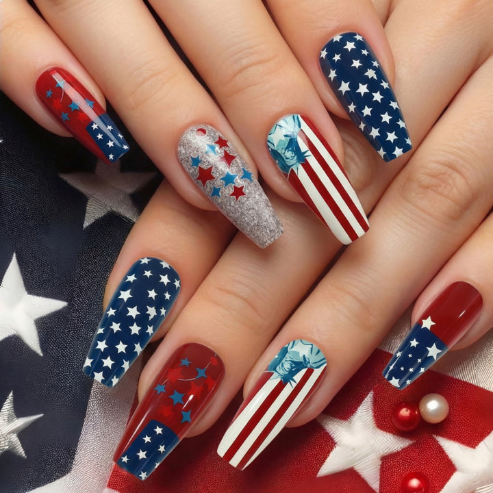 Festive artificial nails with patriotic motifs Stornfield