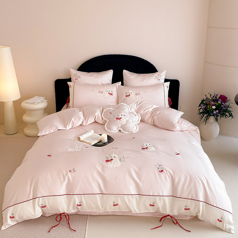 Embroidered Cotton Sateen Duvet Cover Set with Decorative Pillow Shams