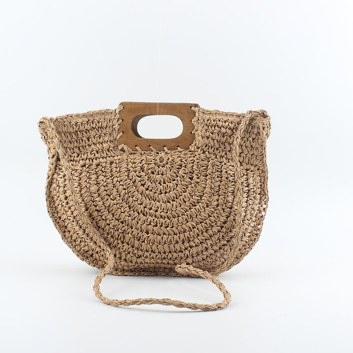 Handbag made of hand-woven natural material with stylish wooden handle Stornfield