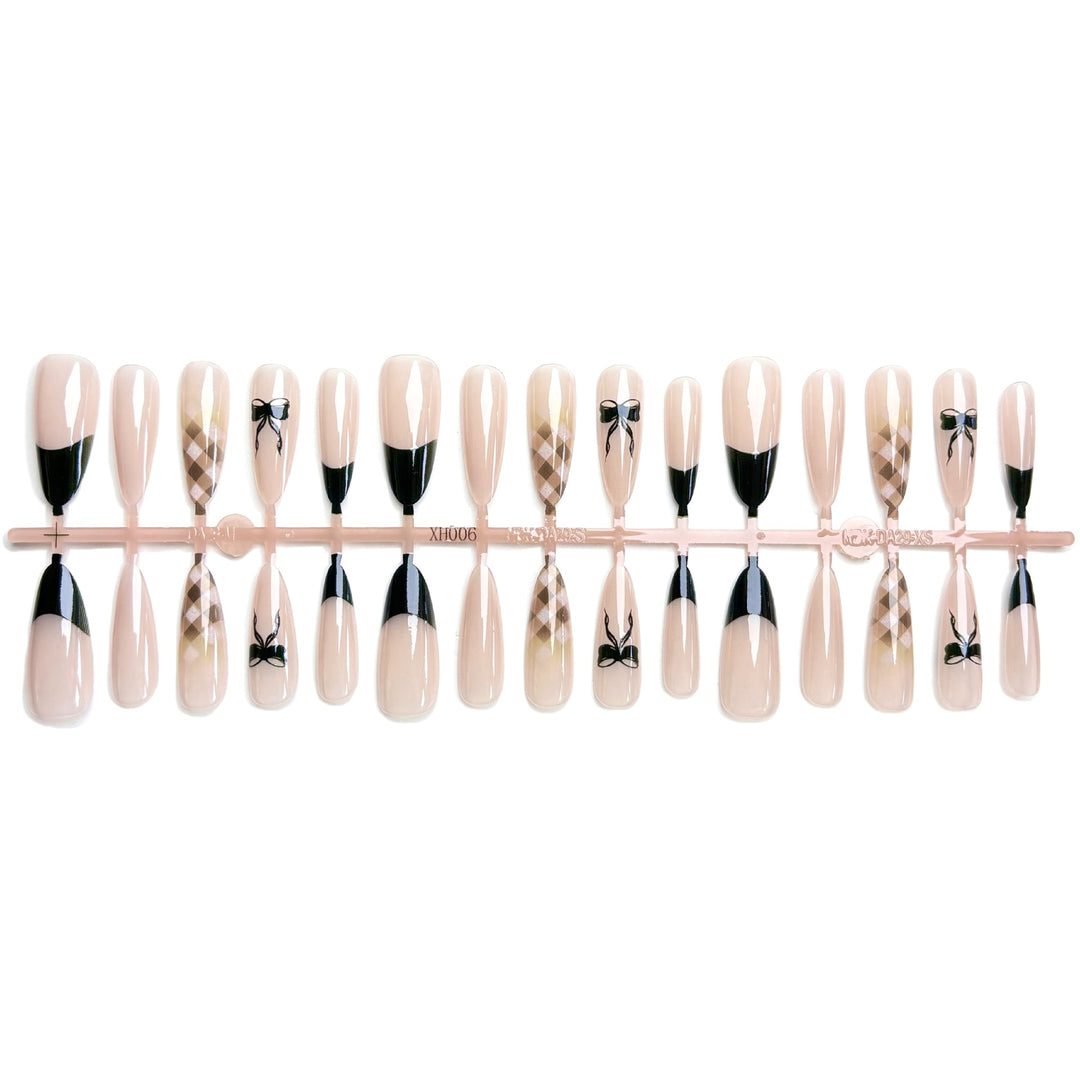 Decorative Press-On Nail Art Set with Creative Bow and Pattern Design