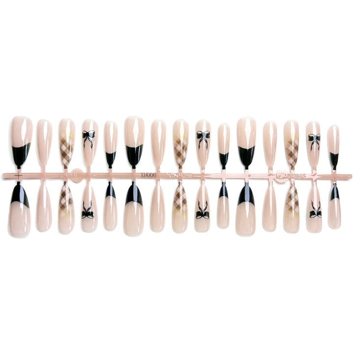 Decorative Press-On Nail Art Set with Creative Bow and Pattern Design