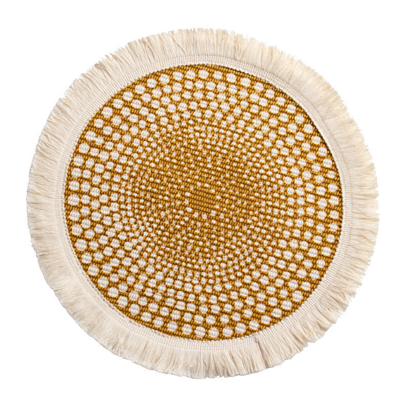 Round woven Boho rug mat with decorative fringes Stornfield
