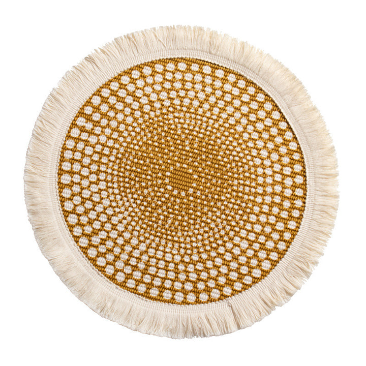 Round woven Boho rug mat with decorative fringes Stornfield