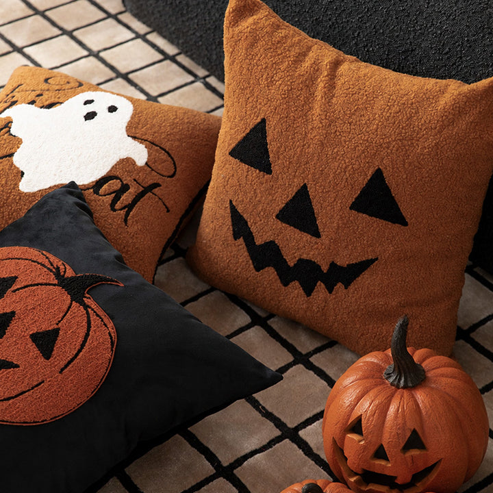 Square Decorative Pillow with Embroidered Halloween Ghost and Boucle Surface Stornfield