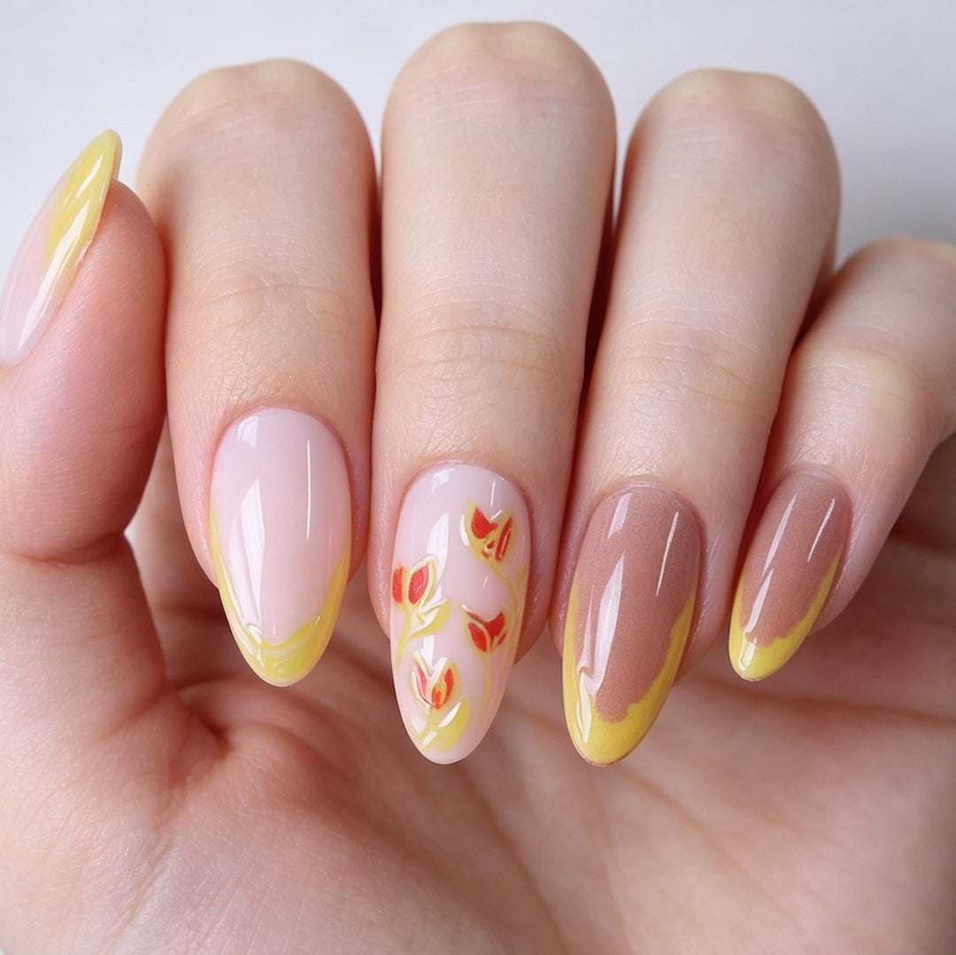 Elegant Floral Acrylic Nail Art Extensions Stornfield