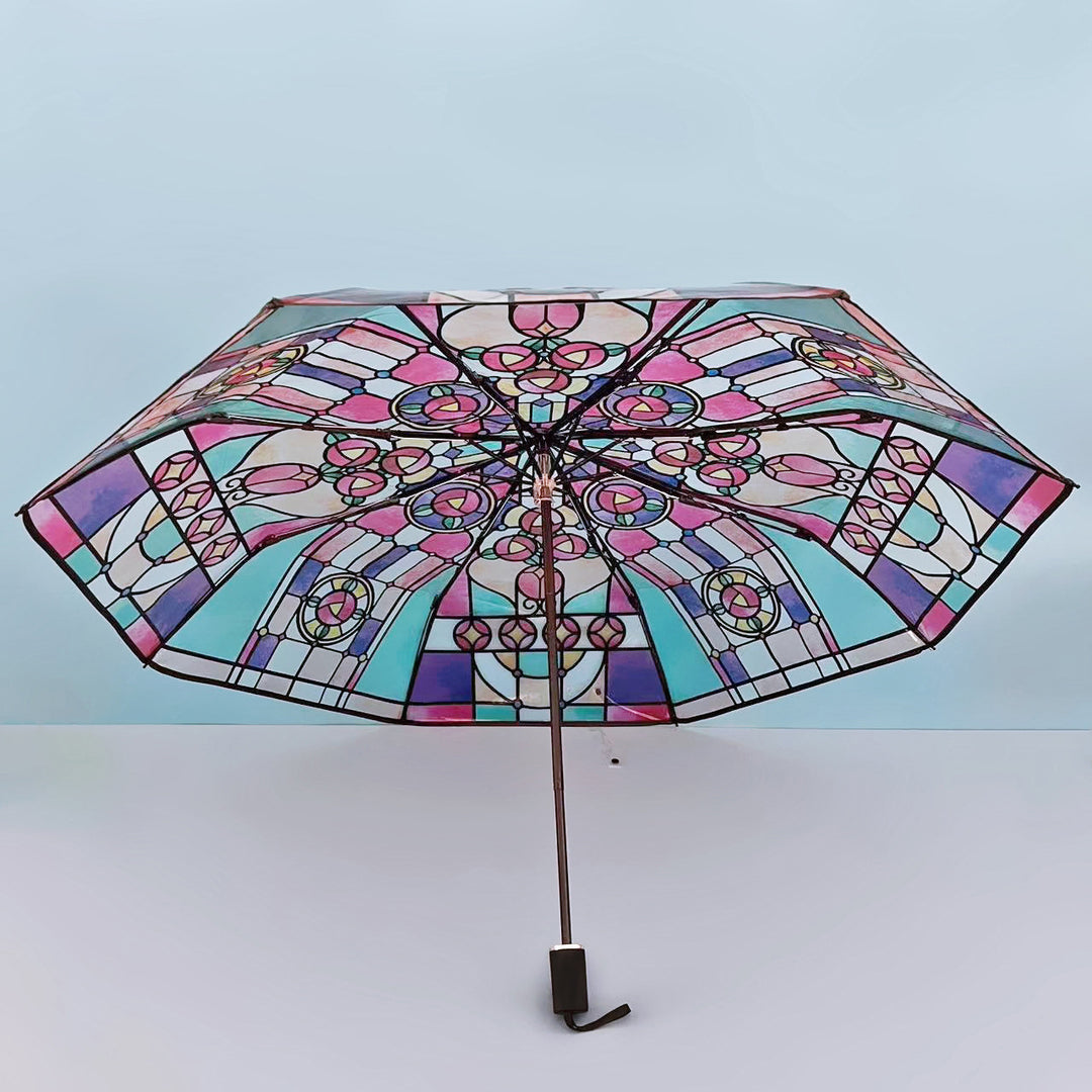Women Folding Umbrella with Artistic Glass Window Design Stornfield