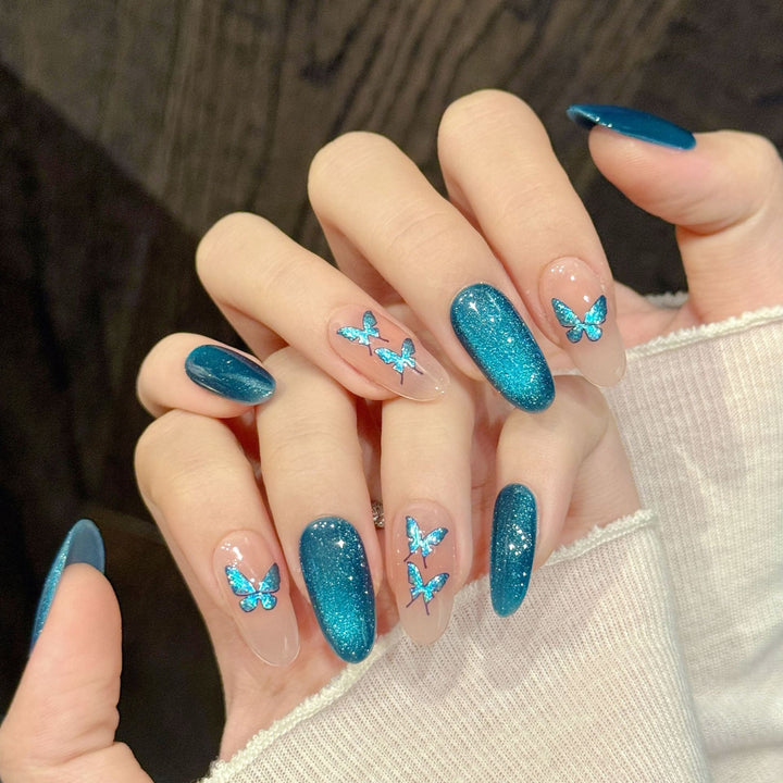 Decorative Press-On Nail Art Set with Glittering Butterfly Accents