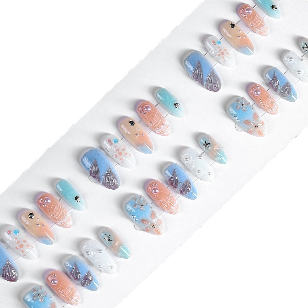 Artistic Nail Art Press-On Set with Oceanic-Inspired Designs Stornfield