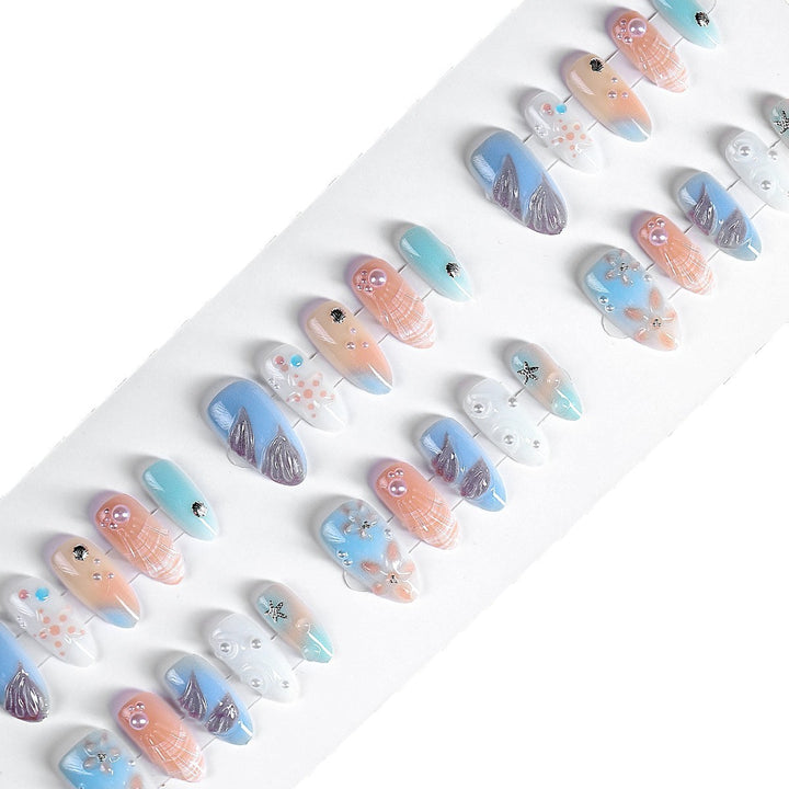 Artistic Nail Art Press-On Set with Oceanic-Inspired Designs Stornfield