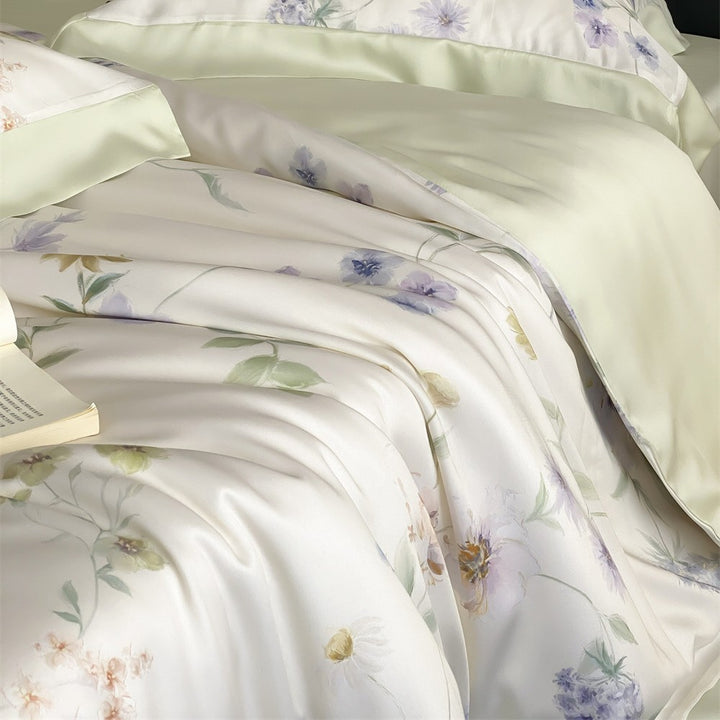 Luxurious cotton satin bedding set with watercolor marble print and fine hem edge