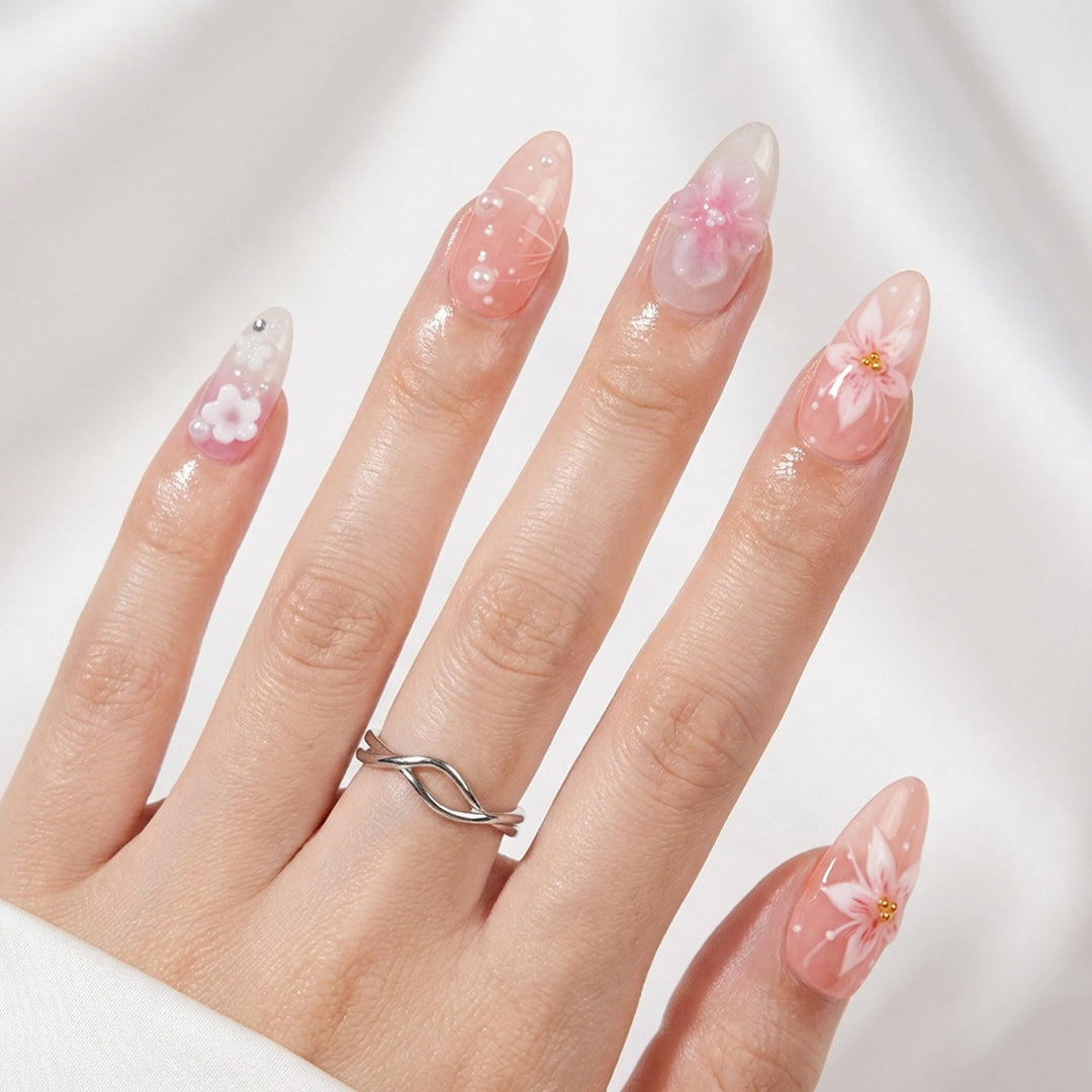 Artistic and creative nail extensions with floral accents Stornfield