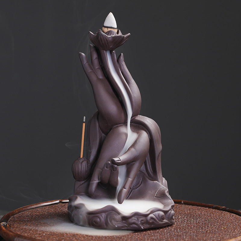 Artistic Handcrafted Lotus Waterfall Incense Burner