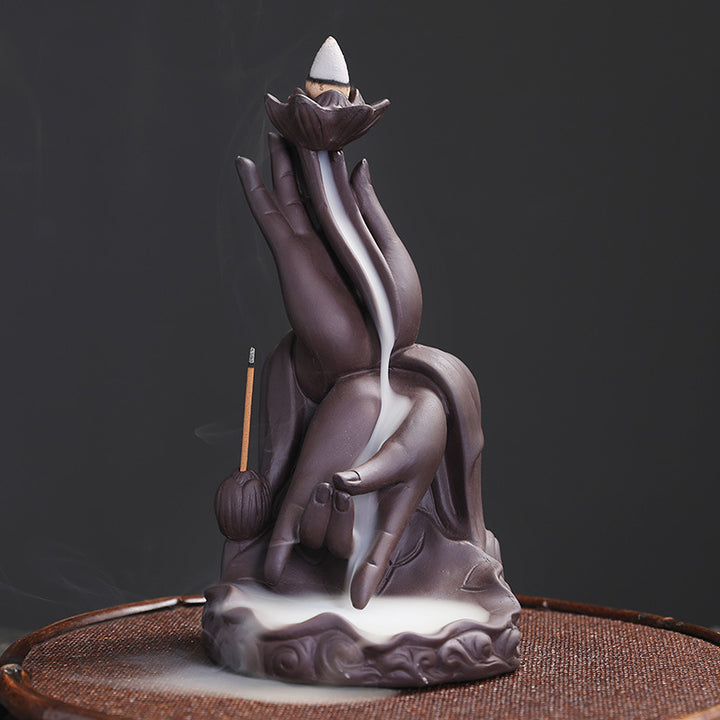 Artistic Handcrafted Lotus Waterfall Incense Burner