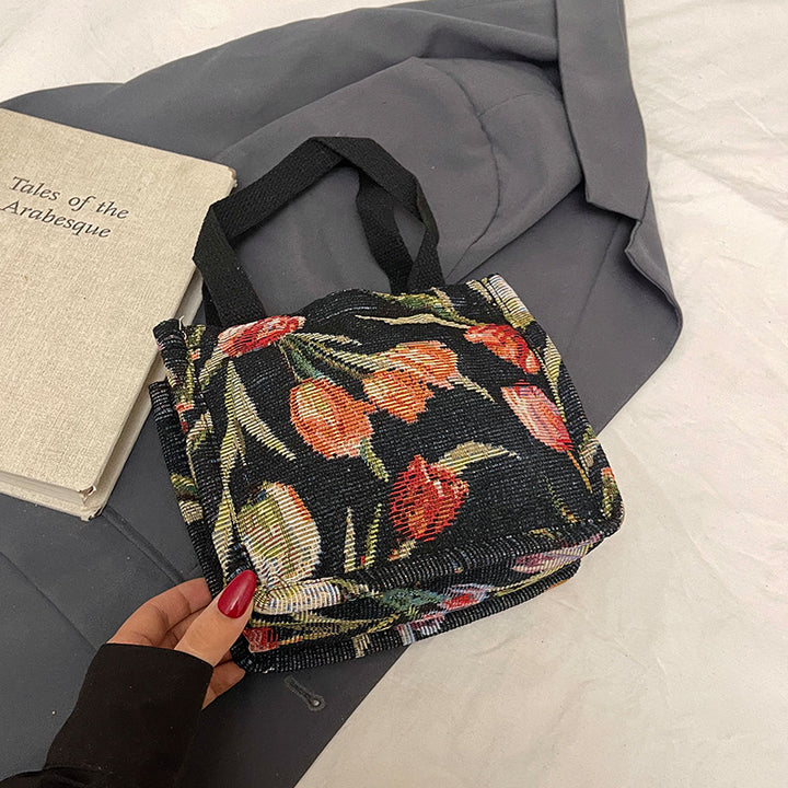 Floral Embroidered Shoulder Tote Bag