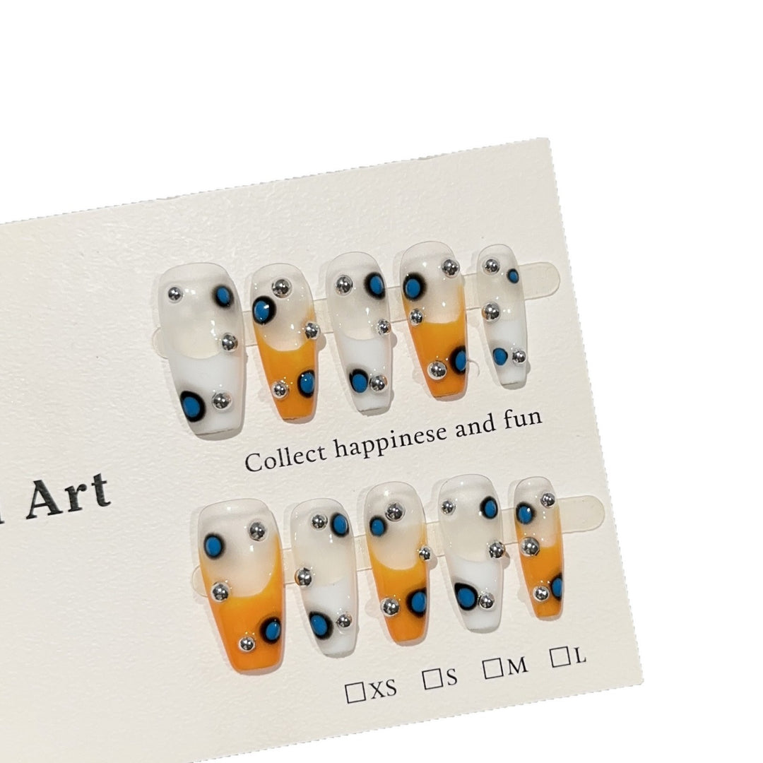 Artistic Press-On Nail Art Set with Gemstone Accents
