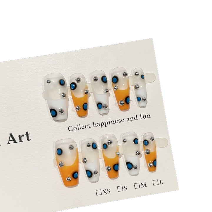 Artistic Press-On Nail Art Set with Gemstone Accents