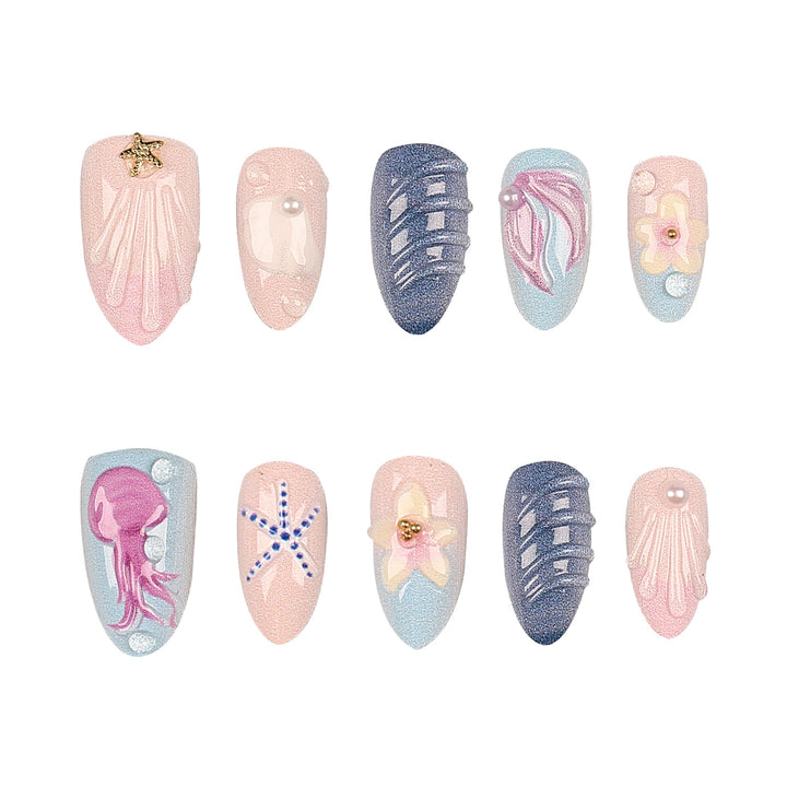 Ocean-Inspired Artistic Press-On Nail Set