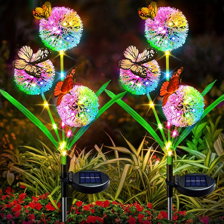 Solar Dandelion Orb Garden Stake Lights With Butterfly Accent And Dusk-To-Dawn Sensor Stornfield
