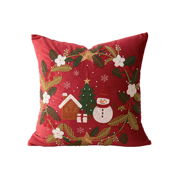 Embroidered Christmas cushion cover with reindeer and pine branch motif Stornfield