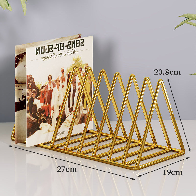 Triangular Metal Wire Record & Book Organizer Rack