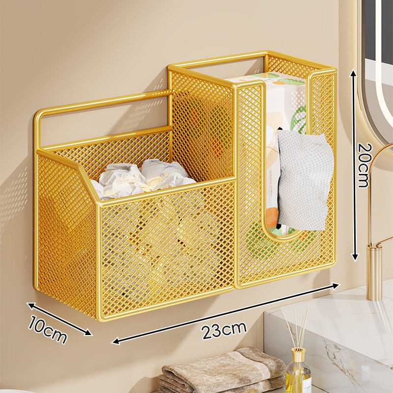 Wall-Mounted Mesh Bathroom Organizer Dual-Compartment Tissue & Accessory Holder