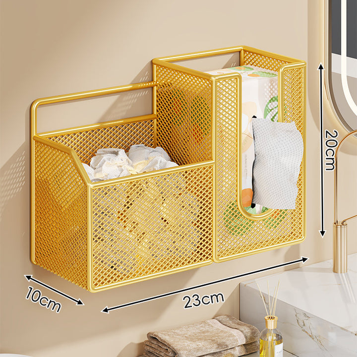 Wall-Mounted Mesh Bathroom Organizer Dual-Compartment Tissue & Accessory Holder