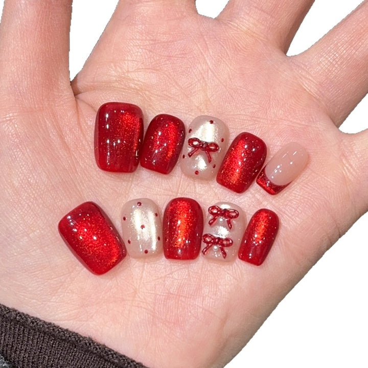 Elegant Artificial Nail Set with Decorative Bow Accents Stornfield