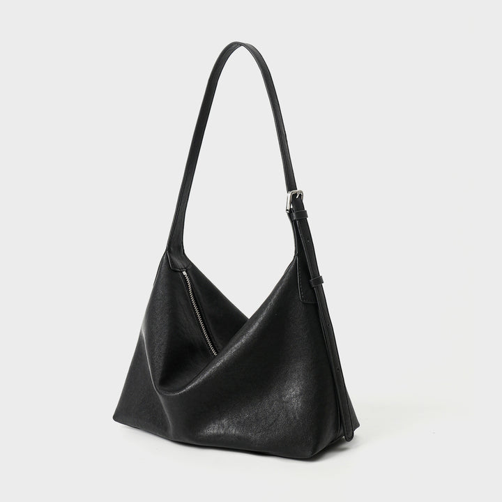 Soft Slouch Hobo Shoulder Bag with Adjustable Buckle Strap and Diagonal Zip Pocket