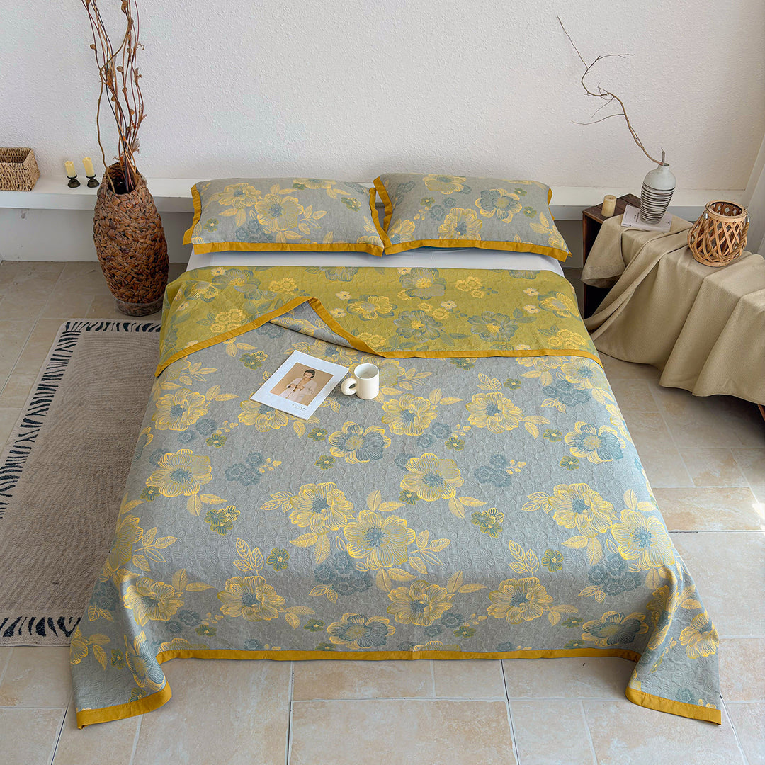 Quilted Lightweight Cotton-Blend Reversible Bedspread with Matching Pillow Shams
