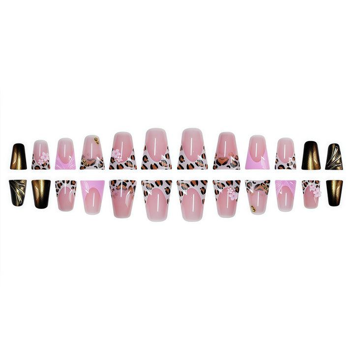 Decorative Press-On Nail Art with Floral and Leopard Accents Stornfield
