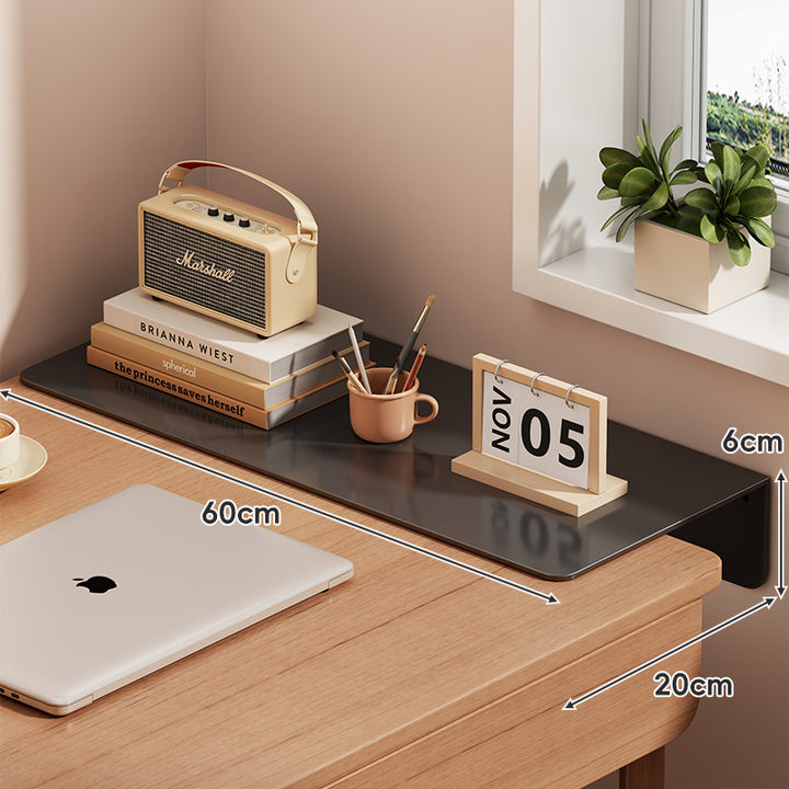 Slim Floating Wall-Mounted Desk Shelf Monitor Riser with Sleek Tempered Glass Surface