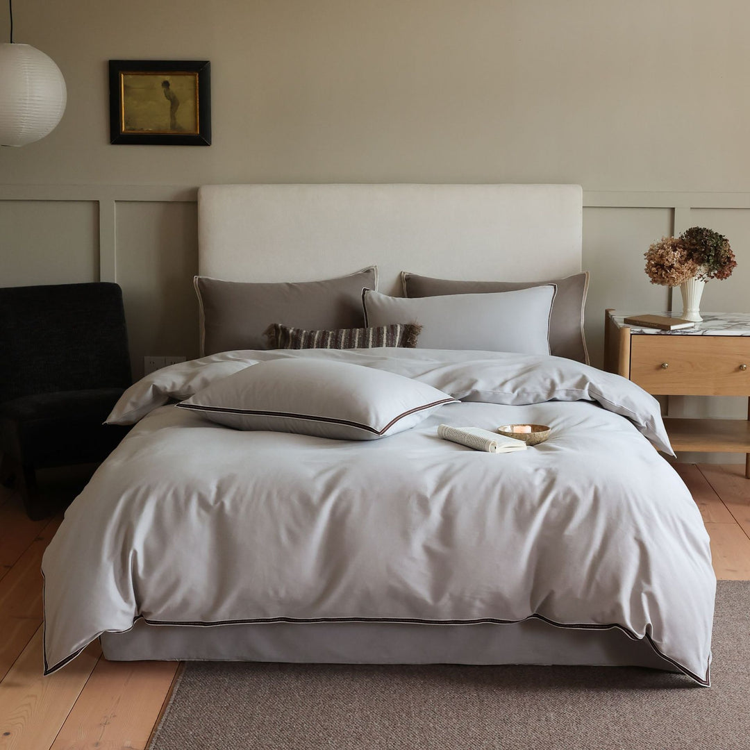 Premium Cotton Sateen Duvet Cover Set with Double-Piped Edge and Pillow Shams