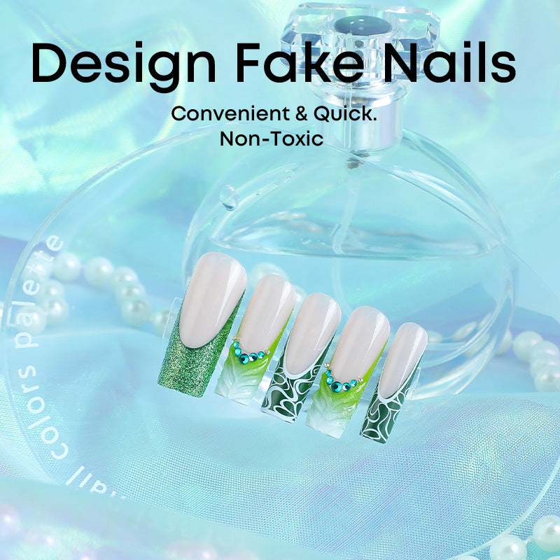 Artificial nail set with elegant glitter and specific designs Stornfield