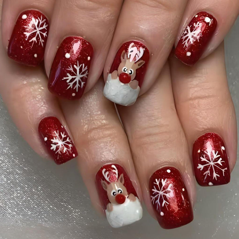 Christmas Art Nail Set with Festive Snowflake and Reindeer Designs Stornfield