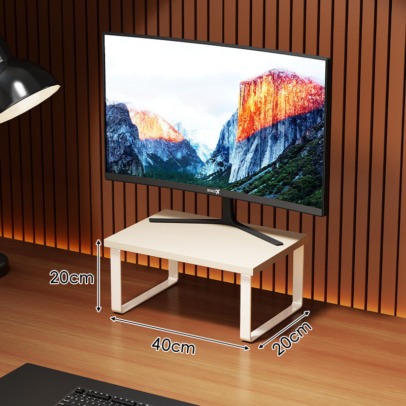Compact Wooden-Top Monitor Riser Stand with Metal Frame and Under-Shelf Storage